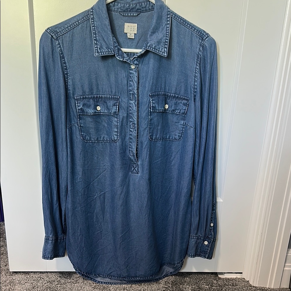 a new day Blue Half Button Down Shirt Size M
